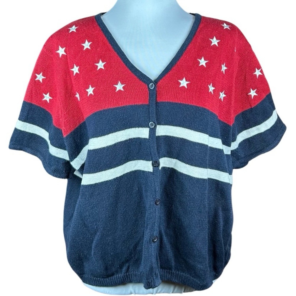 Vintage Norton Studio Stars and Stripes Short Sleeve Cardigan Sweater